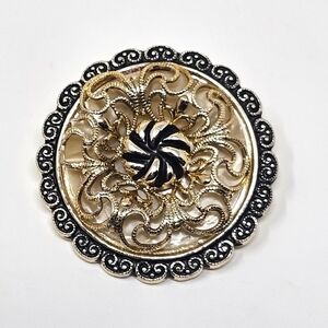 Vtg Goldtone Brooch with Mother of Pearl Center